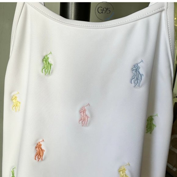 NWT Polo Ralph Lauren Girls Multi Color ALL OVER Polo Pony Embroidered SWIMSUIT - Picture 9 of 9